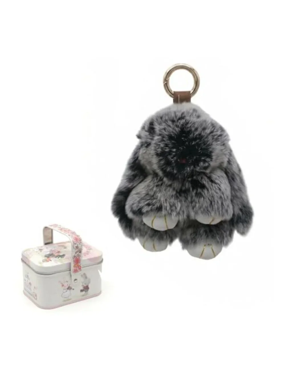 Ultra Soft Plush Fluffy Bunny Keychain, Gift-Ready Tin Box, Women's Purse Charm